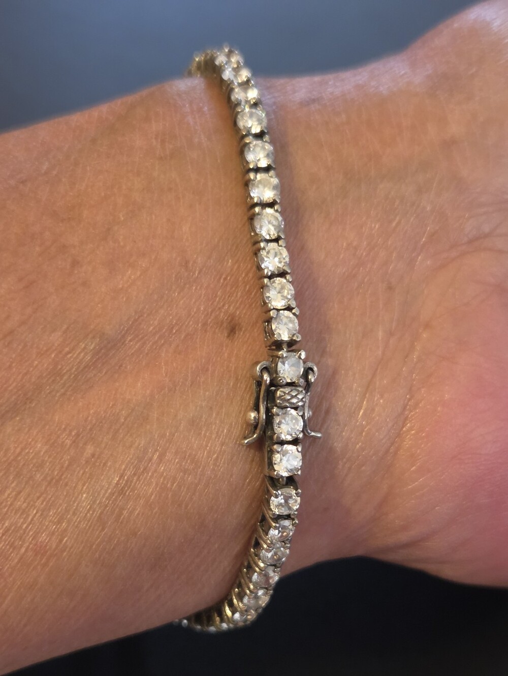 Vintage Sterling Silver Crystal Tennis Bracelet 7”